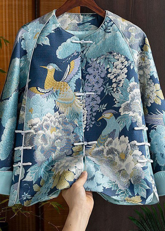 Chinese Style Yellow Embroidered Oriental Button Spliced Silk Coat Autumn