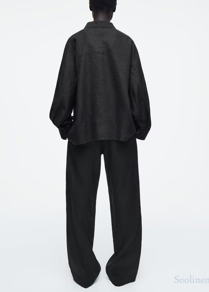 Black Oversized Linen Shirts Fall