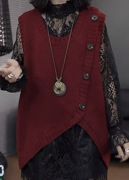 Mulberry Asymmetrical Patchwork Knit Vest Sleeveless