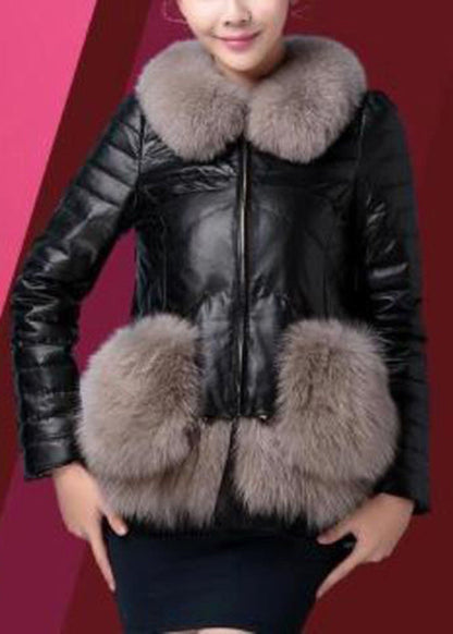 Red Fox Collar Patchwork Duck Down Down Sheepskin Coat Winter