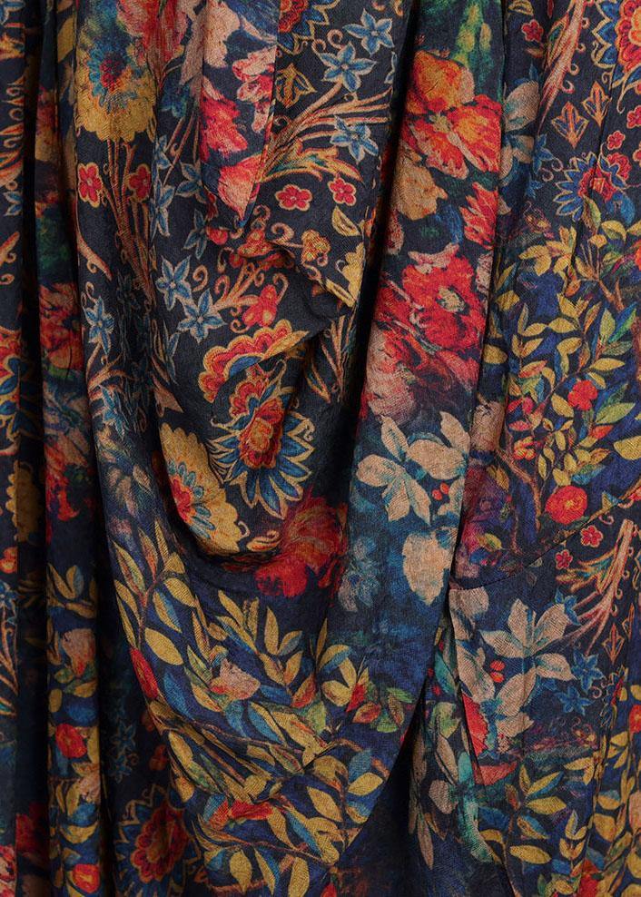 French Print O-neck Long Sleeve Silk Dresses Summer