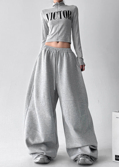 Grey Oversized Cotton Harem Pants Fall