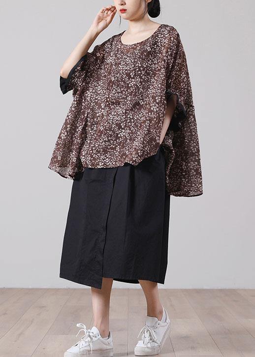 Diy Chocolate Print O-neck Loose Cotton Short Sleeve Summer Top