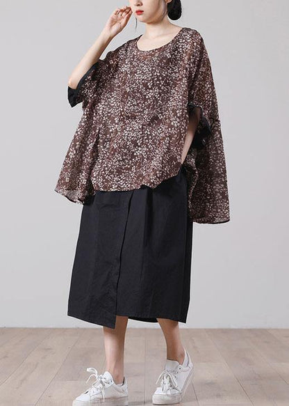 Diy Chocolate Print O-neck Loose Cotton Short Sleeve Summer Top