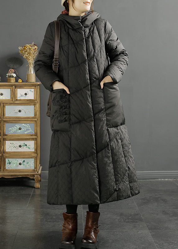 Purple Hooded Pockets Jacquard Duck Down Puffer Coats Winter