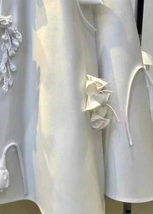 White Wrinkled Decorated Silk Skirts Summer