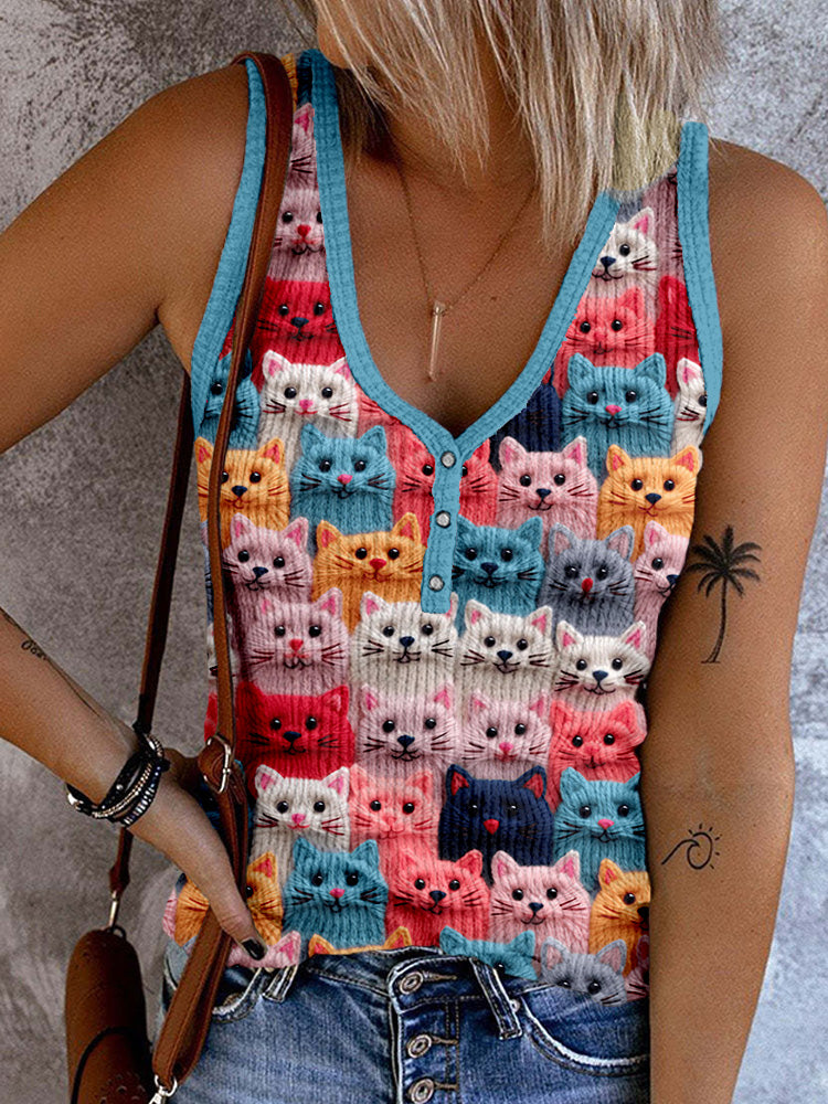 Colorful Cute Cats Embroidered Comfy Tank Top elevenforest