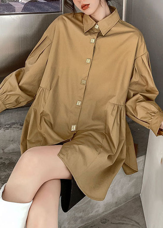 Simple Khaki Peter Pan Collar Cinched Shirt Knit Vest Two Pieces Set Spring