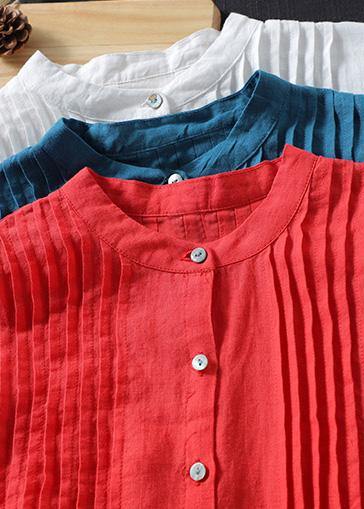 Organic Blue Spring Linen Shirt Tunics Cotton Blouse