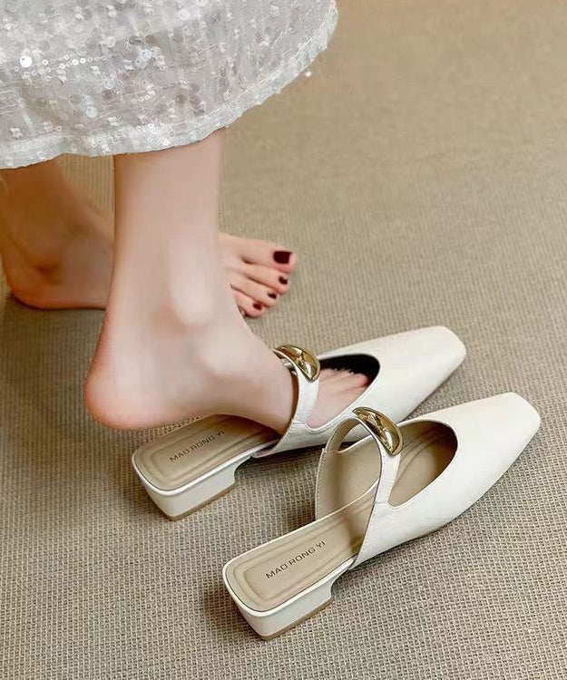 Beige Chunky Faux Leather Boutique Splicing Slide Sandals