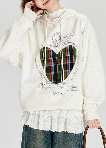 Stylish White Embroidered Warm Fleece Sweatshirt Spring