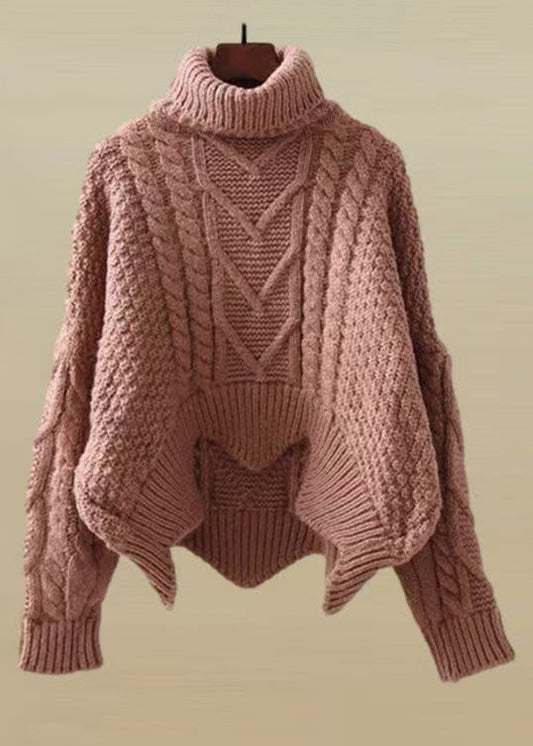 Skin Red Turtleneck Low High Design Knit Sweater Spring