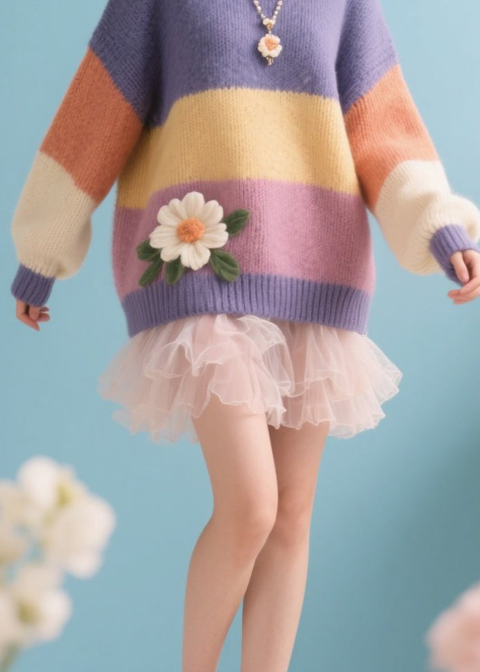 Boutique Colorblock O Neck Knit Sweaters Fall