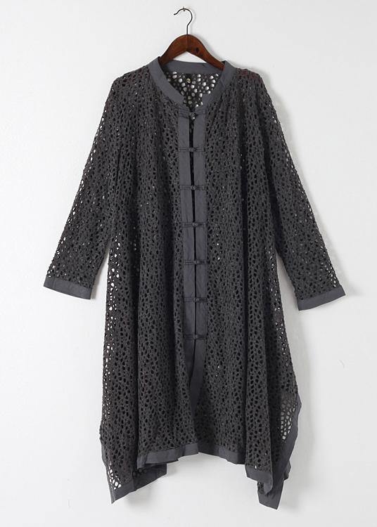 Hollow Out Spring Black Loose Coat
