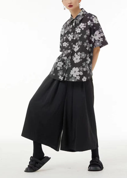 White Peter Pan Collar Print Cotton Shirts Summer