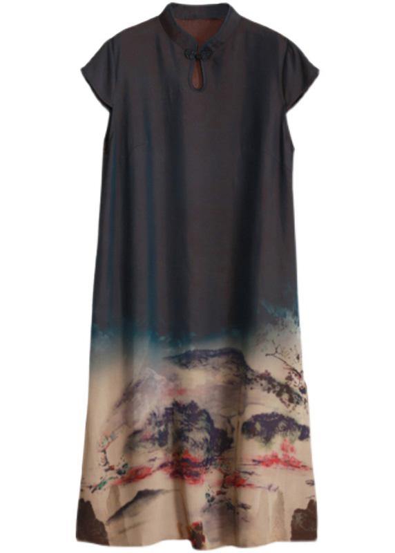Mountain Paiting Satin Dress Long Summer Dresses