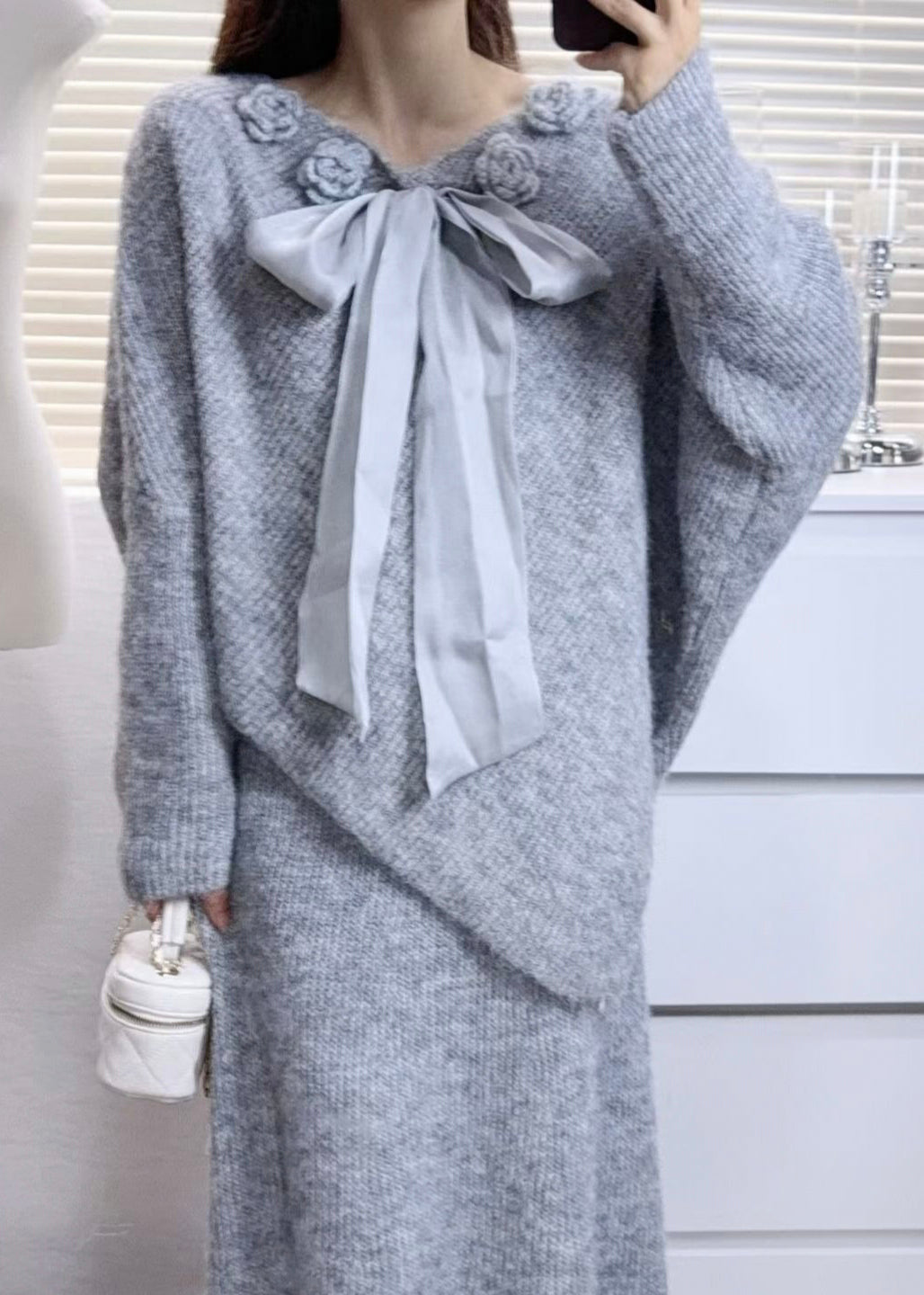 Purple Asymmetrical Bow Knit Sweaters Winter