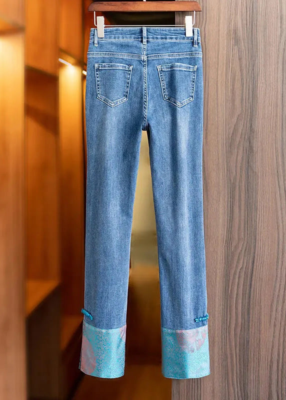 Blue Patchwork Pink High Waist Straight Jeans