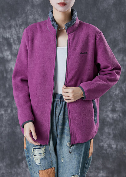 Purple Warm Fleece Jackets Embroideried Winter