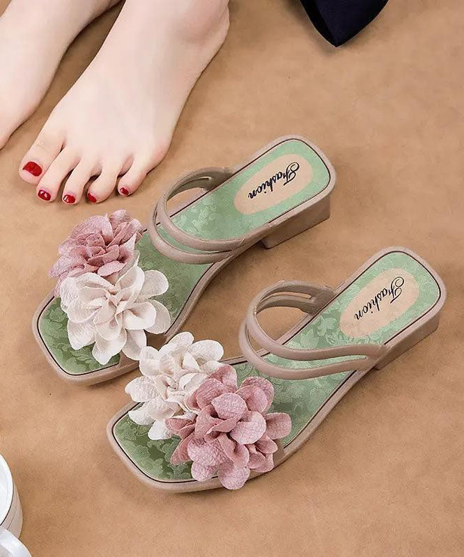 Green Chunky Splicing Slide Sandals Peep Toe