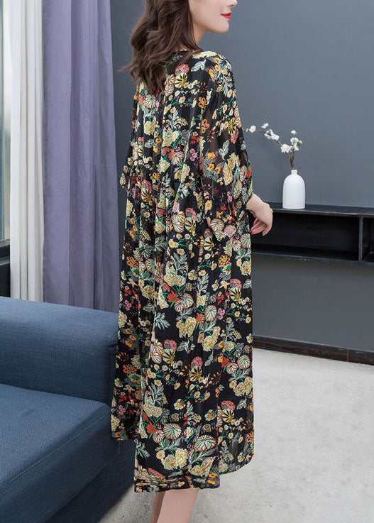 New O Neck Wrinkled Patchwork Chiffon Dress Summer