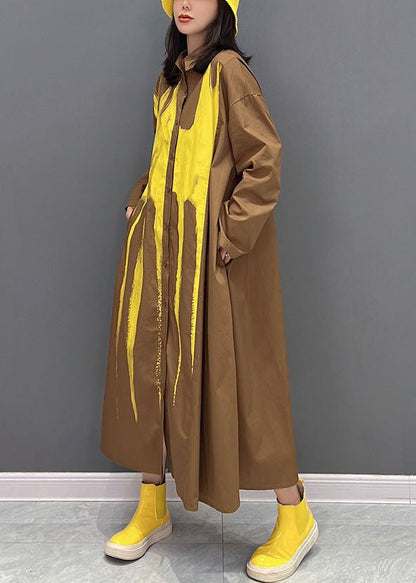 Yellow Oversized Tie Dye Cotton Holiday Dress Fall