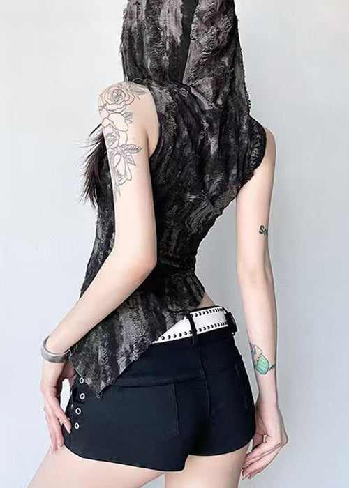 Black Hooded Original Design Cotton Tank Sleeveless