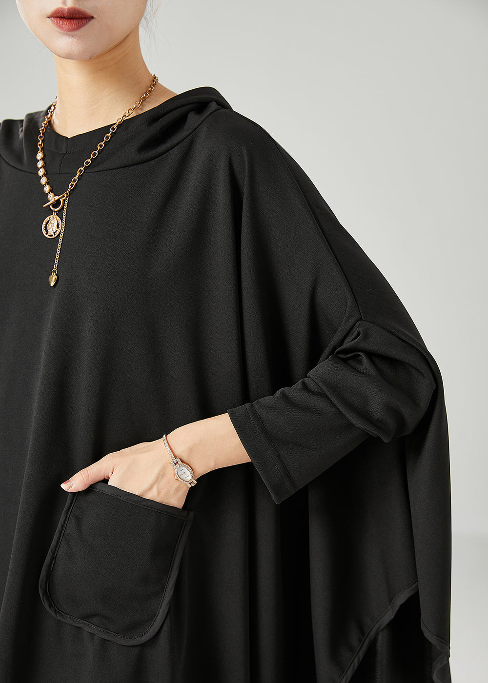 Black Oversized Asymmetrical Cotton Pullover Fall