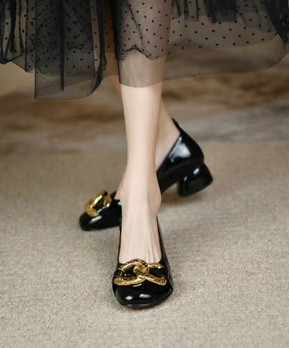 Yellow Chunky Heel Faux Leather Splicing Sequined