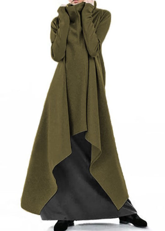 Style Grey Hign Neck Asymmetrical Design Cotton Dress Fall