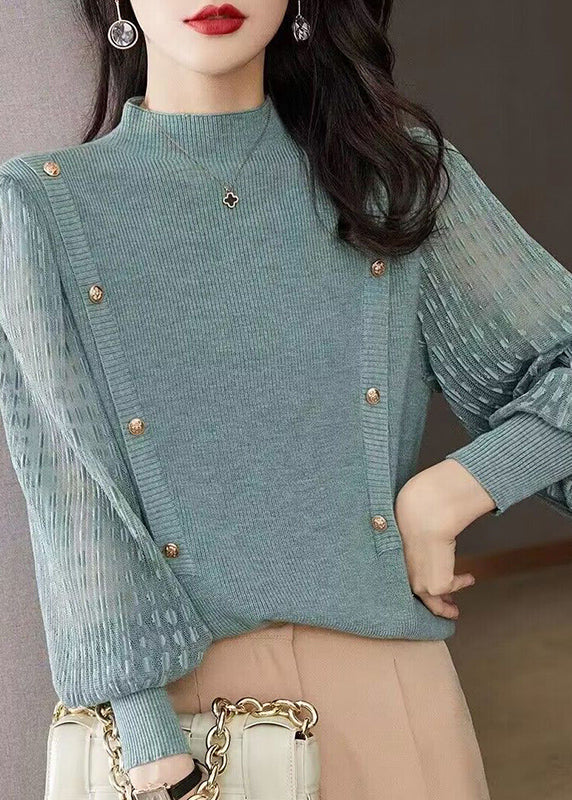 Pink Half High Neck Patchwork Knit Pullover Spring