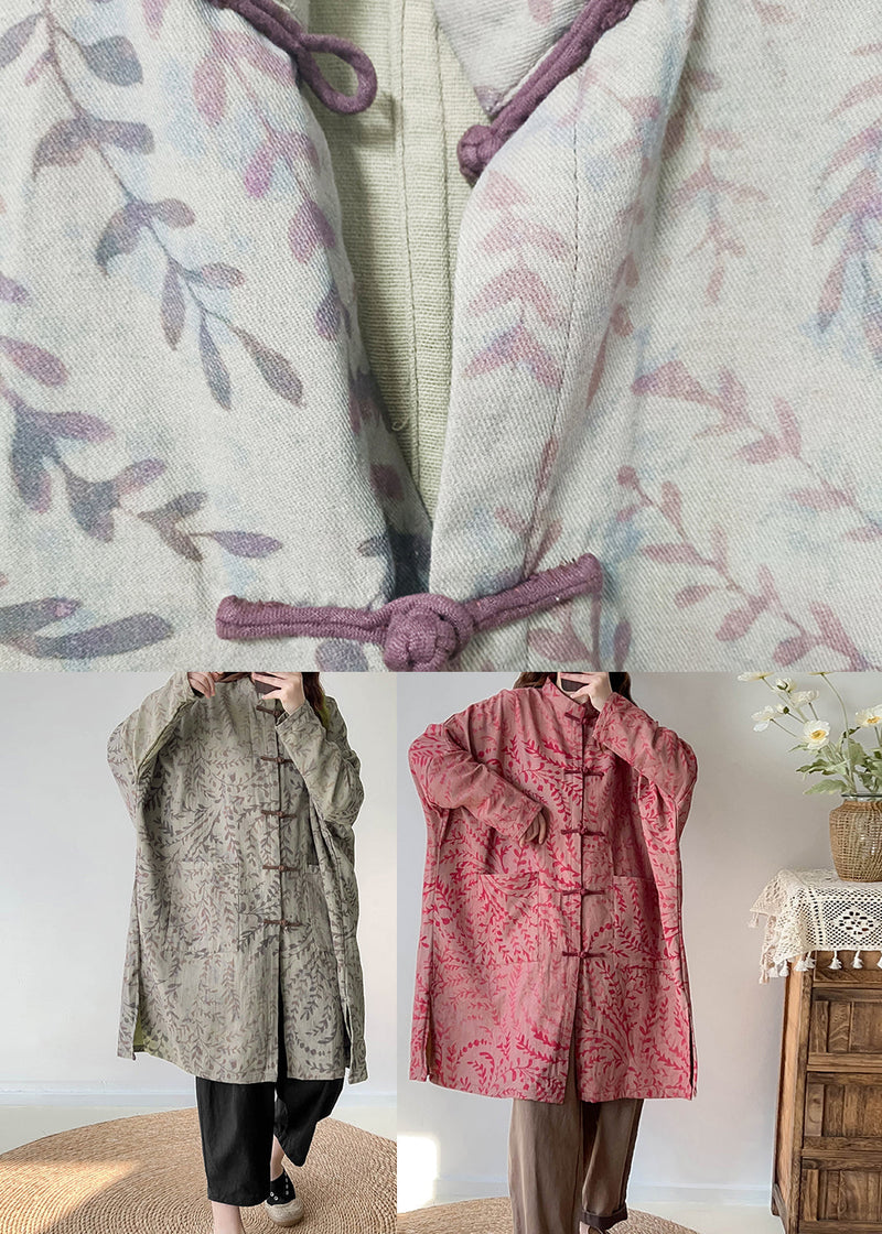 Green Oversized Print Linen Coat Outwear Fall