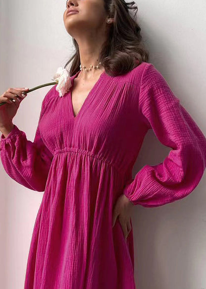 White V Neck Cotton Pajama Dress Fall