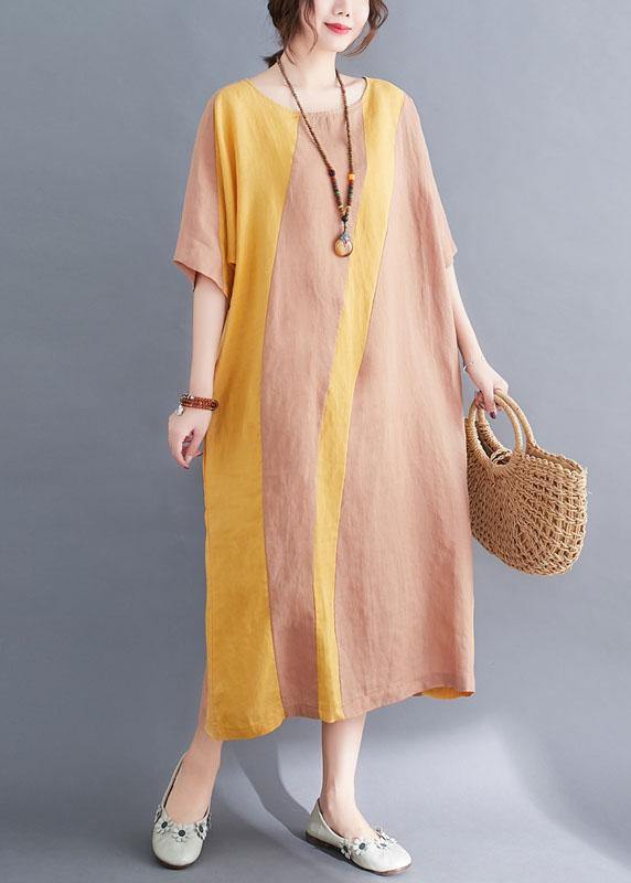 Yellow O-neck Straight Summer Ankle Dress