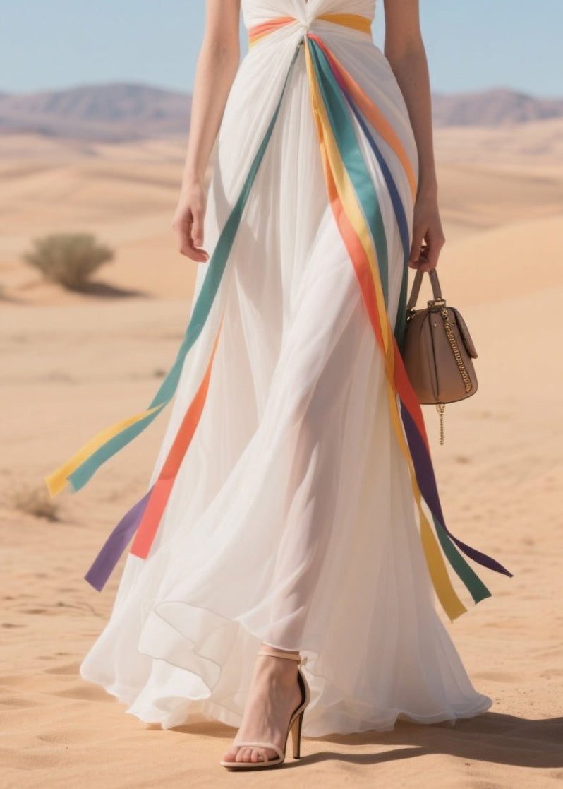 Multicolour Ribbon Exra Large Hem Tulle Vacation Dresses Summer