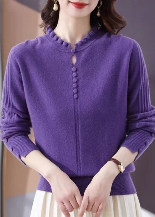 Original Purple O-neck Knit Sweater Winter