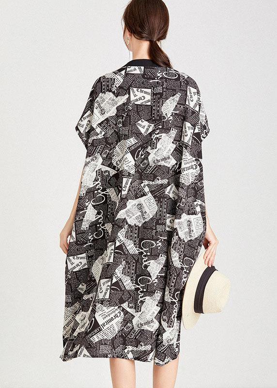 Fine Newspaper Print Low High Design Button Pockets Summer Maxi Dresses