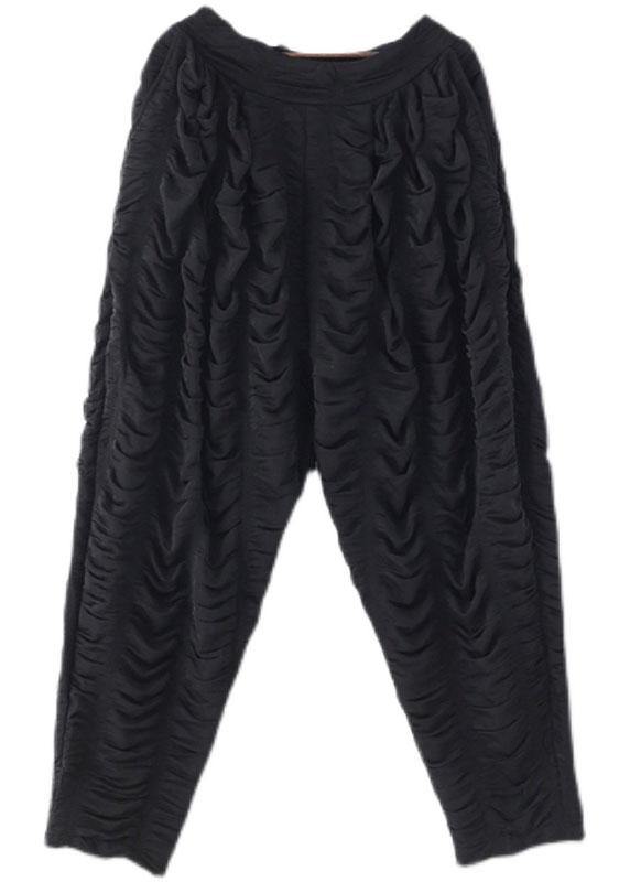 Black Wrinkled Elastic Waist Fall Harem Pants