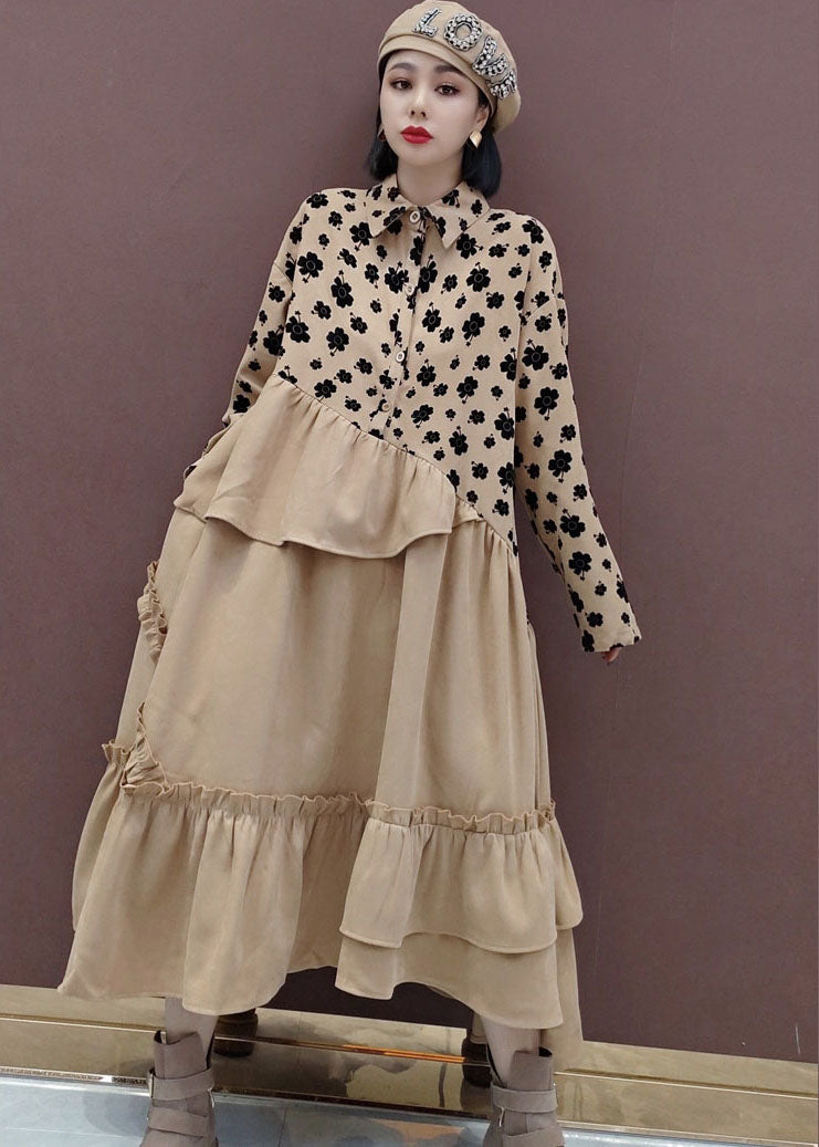 Peter Pan Collar Patchwork Print Shirts Dress Spring