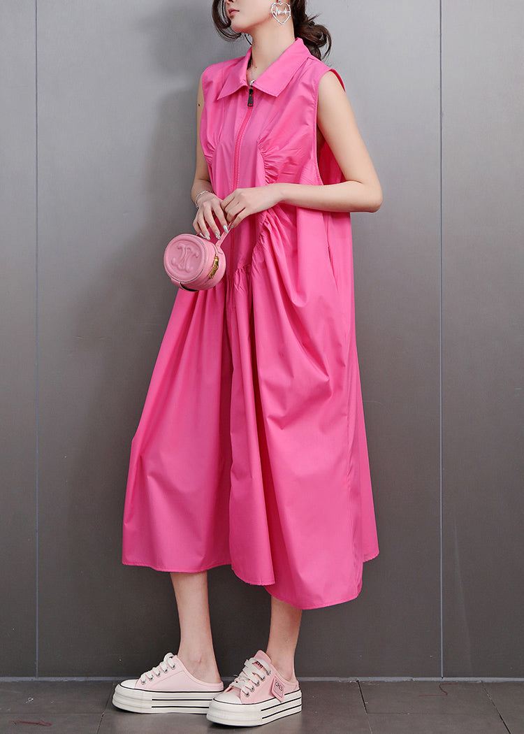 Red Peter Pan Collar Zippered Maxi Dress Sleeveless