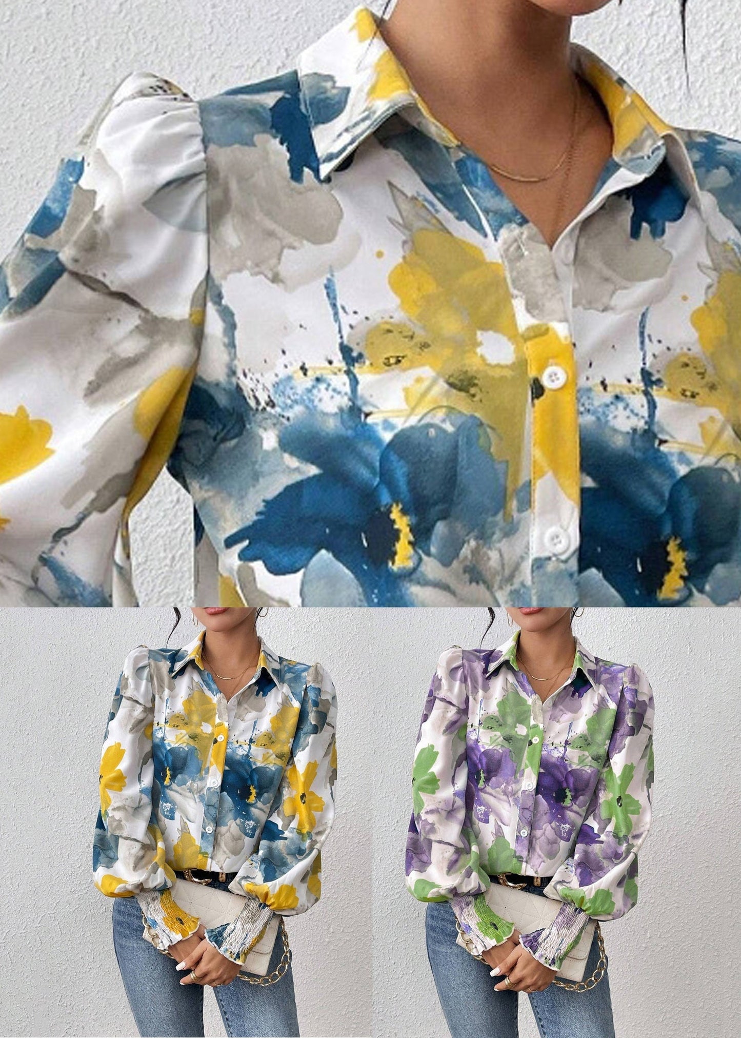 Purple Print Cotton Spring Blouse Peter Pan Collar