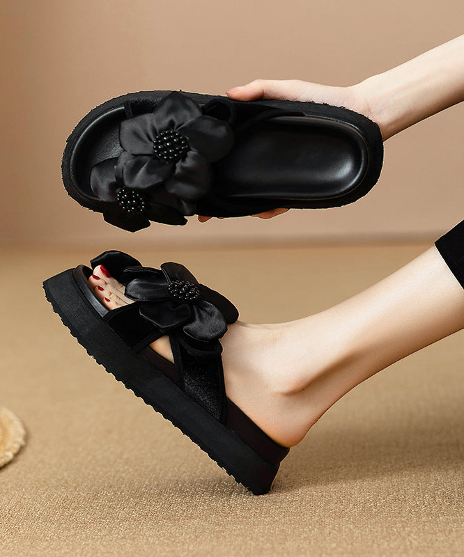 Black Platform Faux Leather Splicing Slide Sandals
