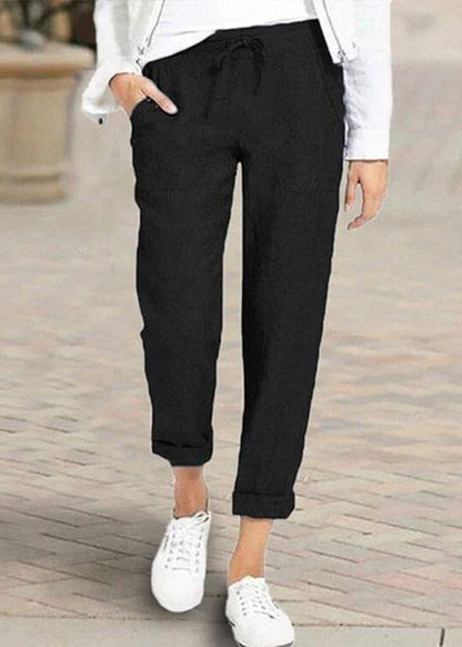 Color Elastic Waist Side Pockets Trouser Pants