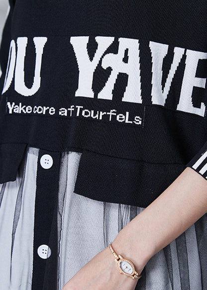 Black Letter Patchwork Tulle Vacation Dresses Summer