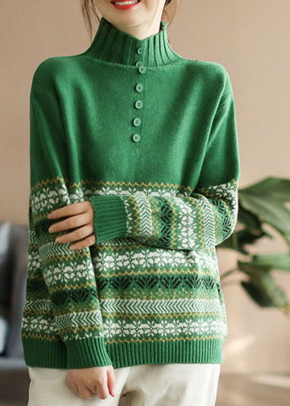 Handmade Khaki Turtle Neck Thick Knitted Sweaters Long Sleeve