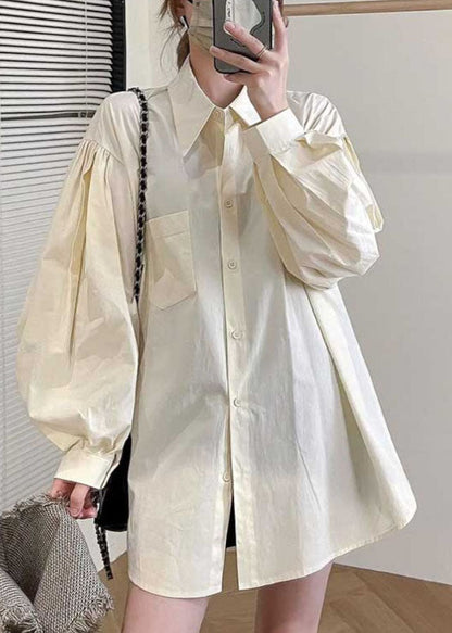 Yellow Peter Pan Collar Button Shirt Top Long Sleeve