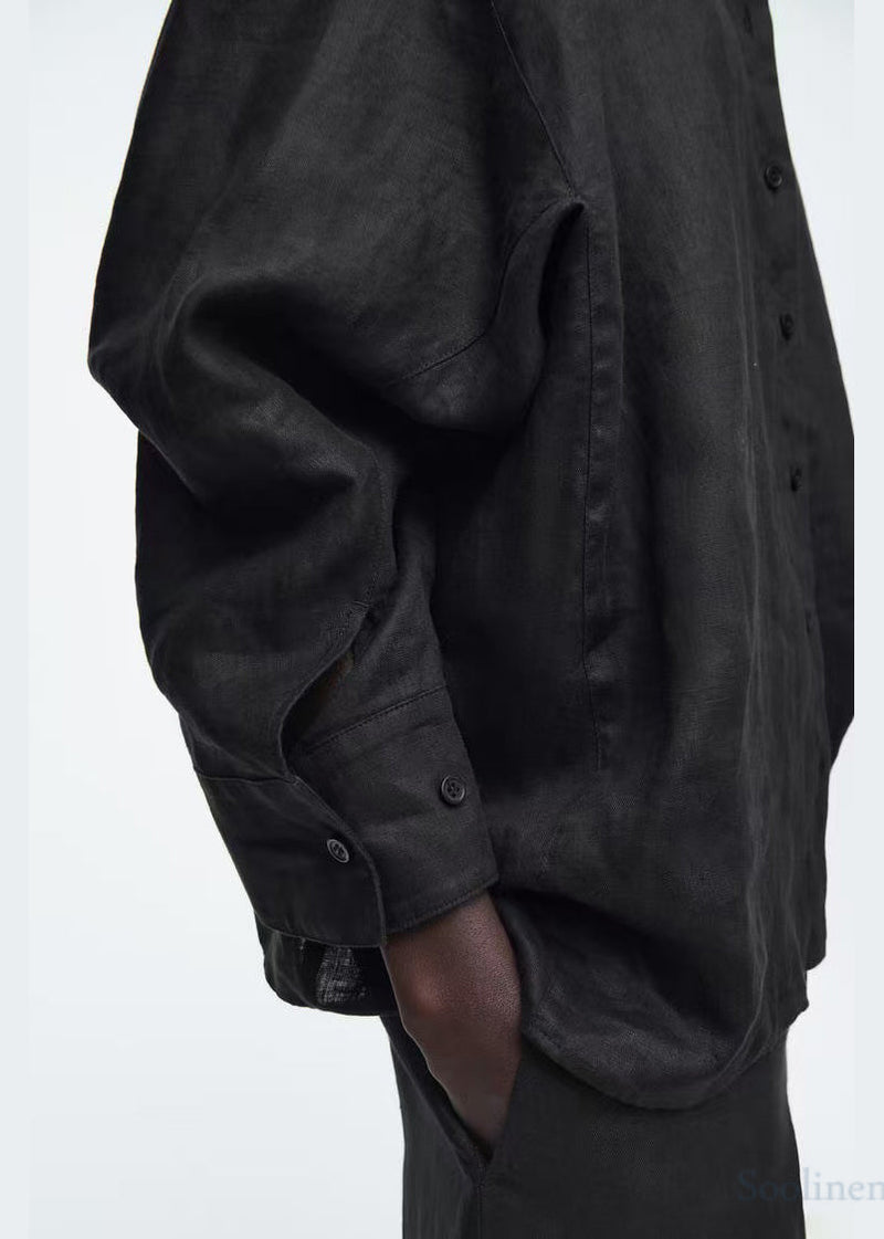 Black Oversized Linen Shirts Fall