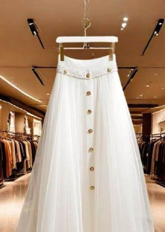 White High Waist Wrinkled Patchwork Tulle Skirt Fall