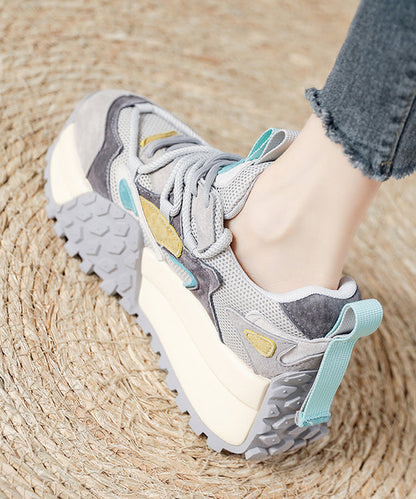Pink Suede Breathable Mesh Splicing Platform Flat Shoes for