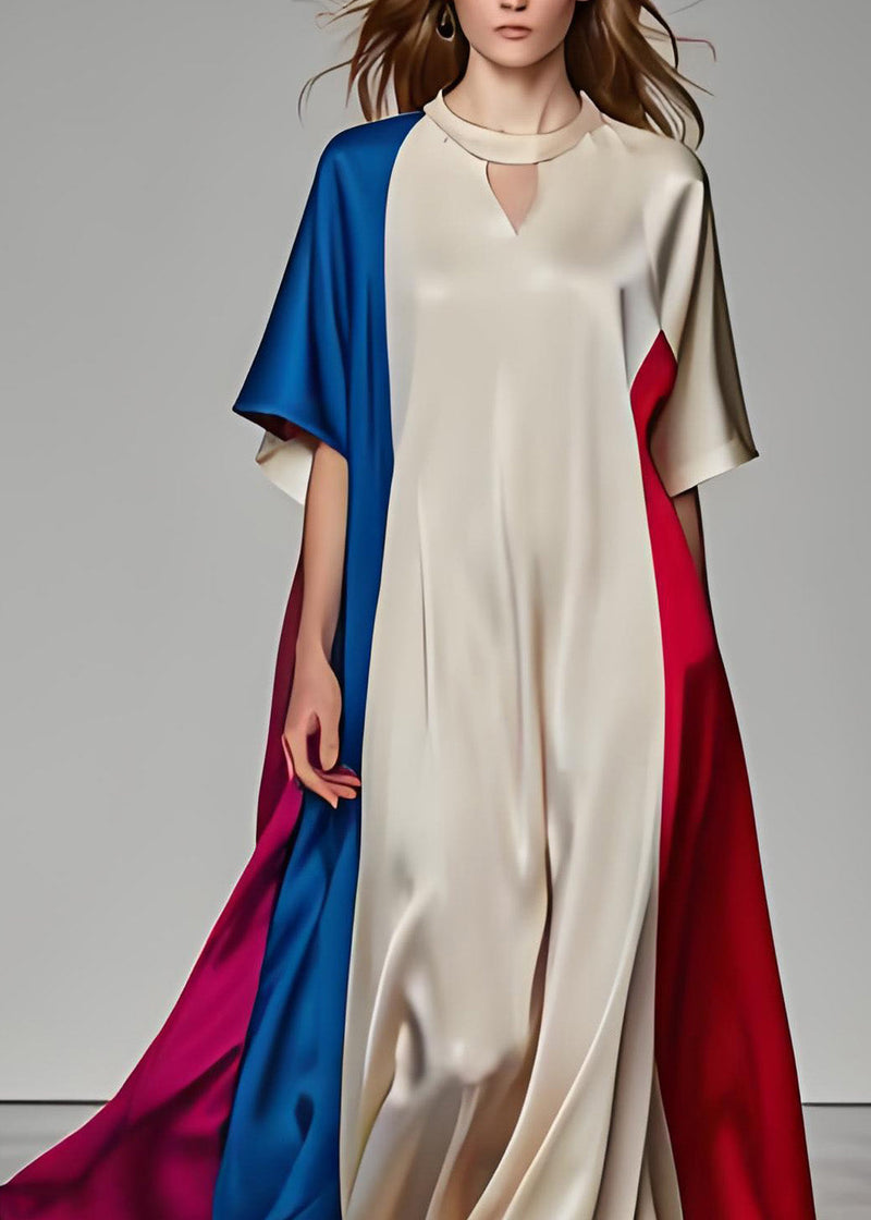 Colorblock Patchwork Loose Silk Dresses Summer